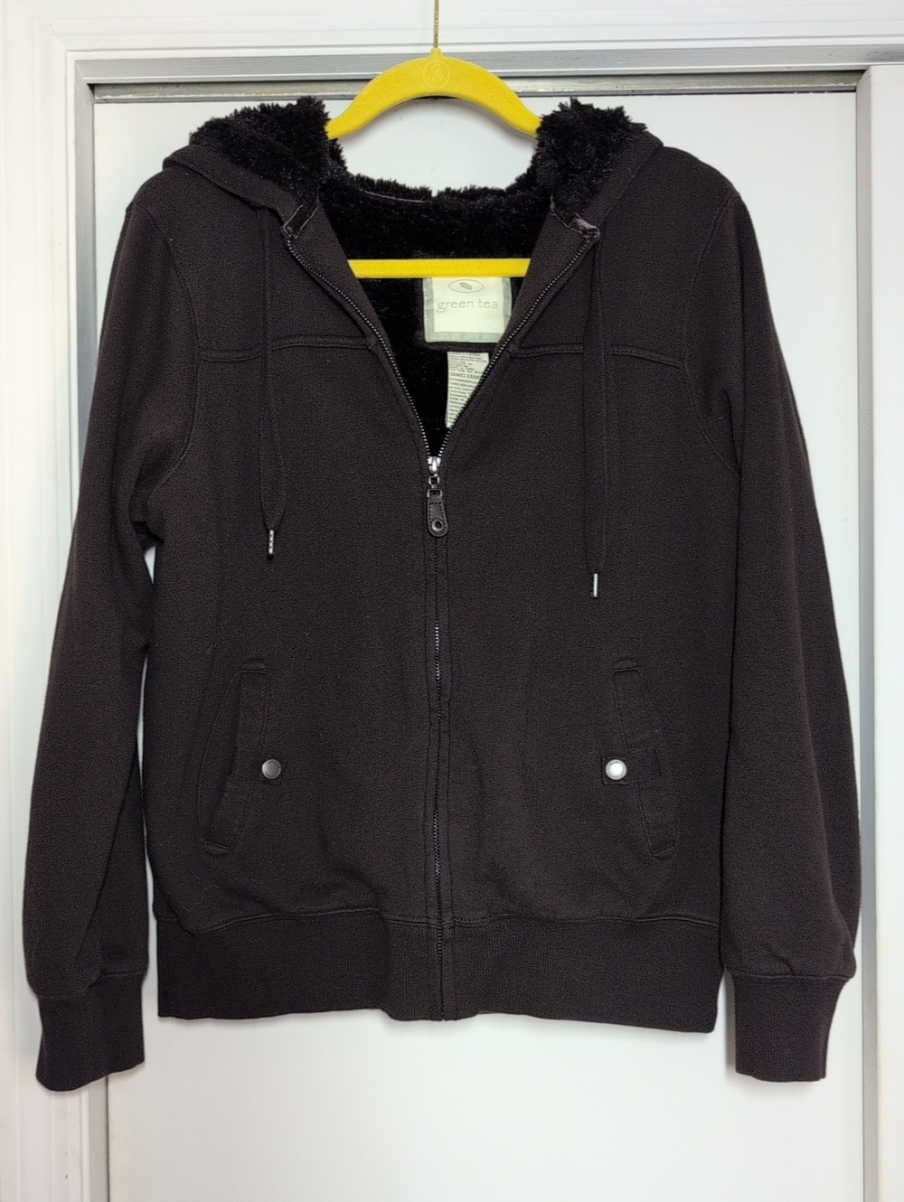 Green Tea Women's Brown Hoodie Plush faux-fur Jacket Size Large